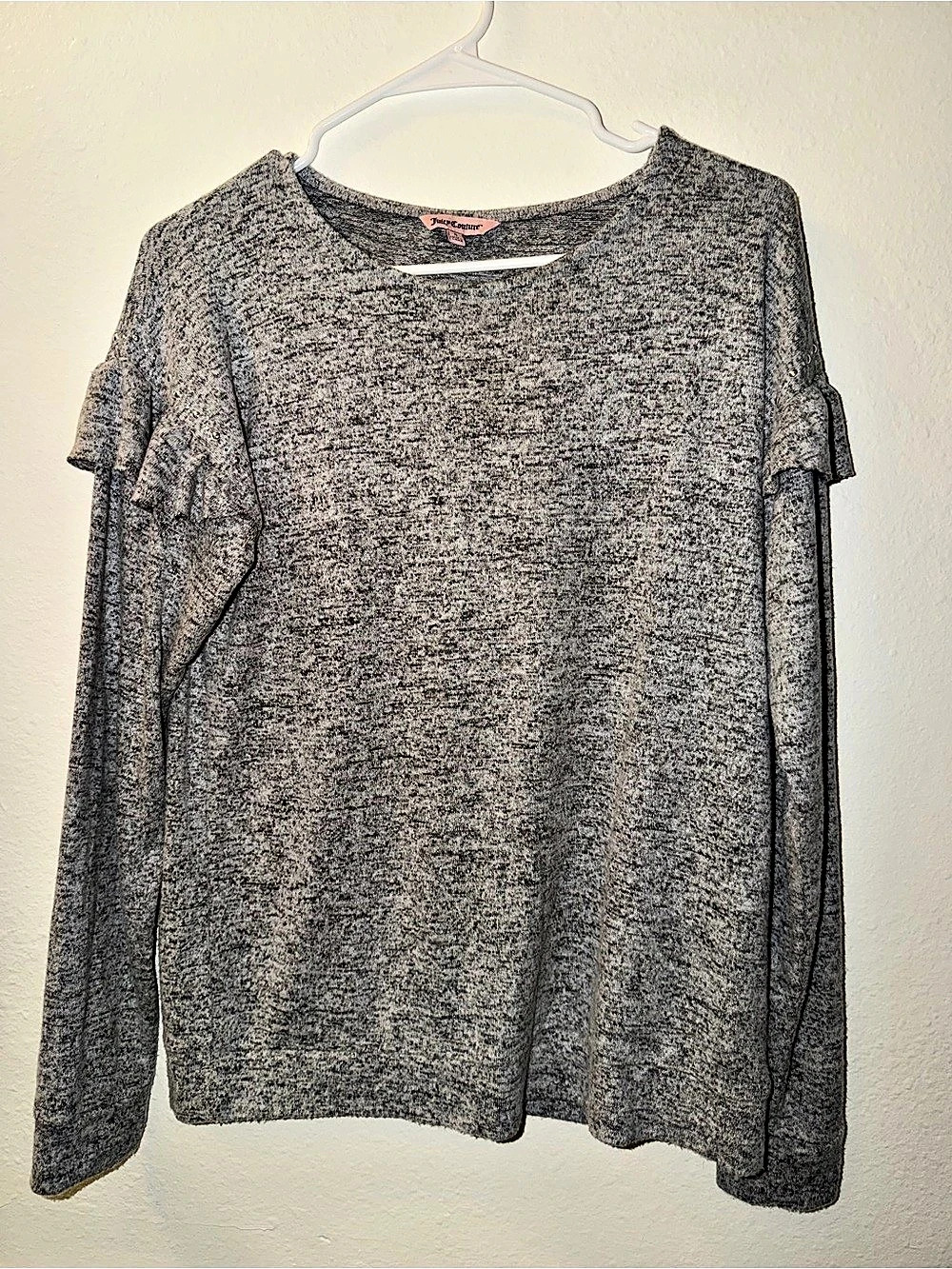 Juicy Couture Heather Grey Ruffle Shoulder Long Sleeve Top Gray Small